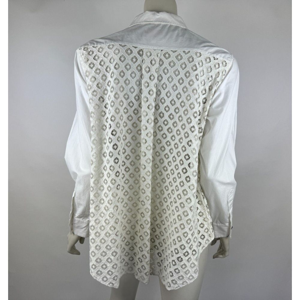 Cinq À Sept Castor Lace Back Blouse Women XS EUC Long Sleeve Pocket Cotton Shirt